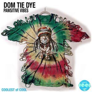 DOM shirt 2XL tie dye Pawsitive vibes Rasta kitty custom slit weave ladder cut